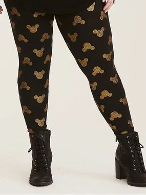 Disney Black Leggings with Gold Glitter Mickey Heads